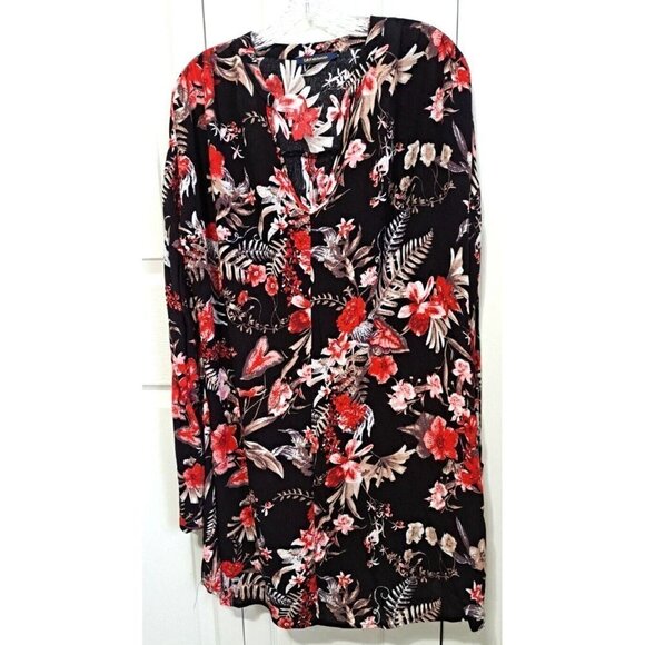 BluHeaven by Umgee L Floral Print 3/4 Sleeve Tunic V-Neck Boho VERY OVERSIZED!! - Picture 1 of 9